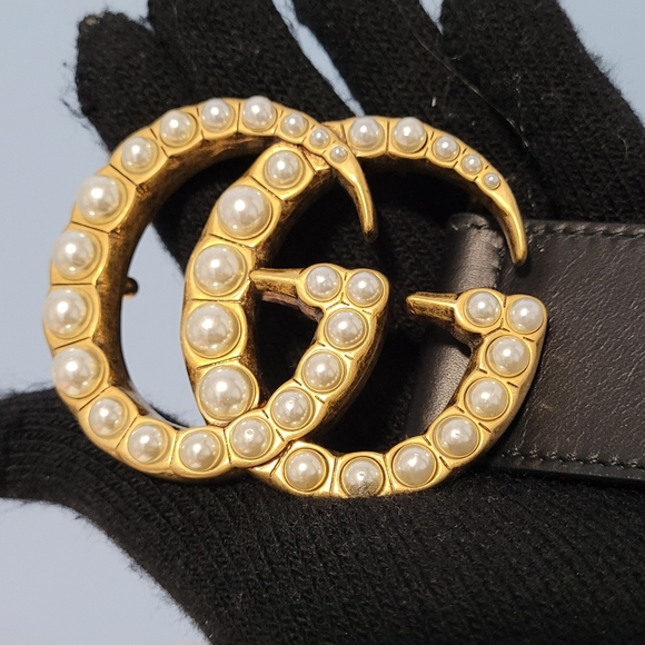 Leather belt with pearl Double G size 80 - Picture 2 of 4